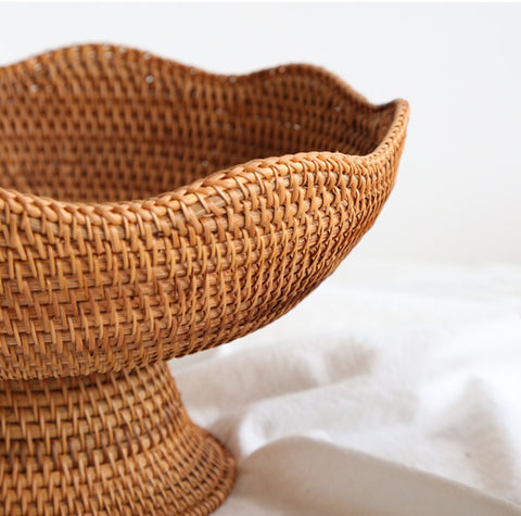 Handmade Rattan Weave High Leg Fruit Basket