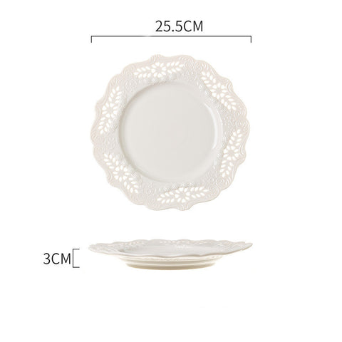 Vintage Embossed Porcelain Cake & Dessert Plate – Elegant Lace Ceramic Tableware