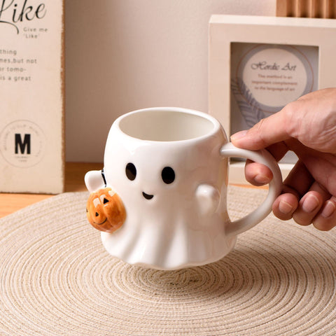 Halloween Ghost Mug with Pumpkin | 600ml Ceramic Cute Cup