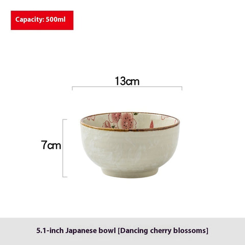 Handmade Ceramic Breakfast & Noodle Bowl – Floral Design 500 ml