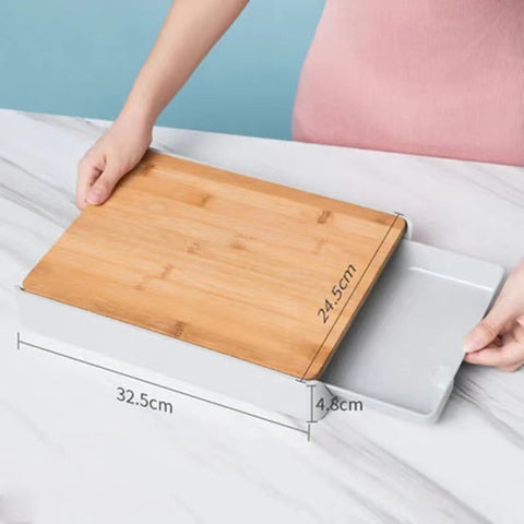 Bamboo Cutting Board with Slide-Out Tray – 32.5 × 24.5 cm