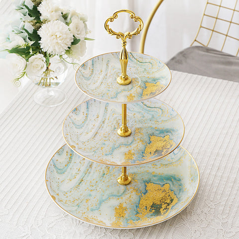 Emerald Sands 2 & 3 Tier Ceramic Dessert Stand – Luxury Gold Marble Pattern