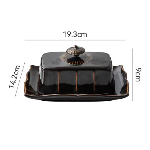 Vintage Ceramic Butter Dish with Lid – Elegant Rectangular Butter Keeper