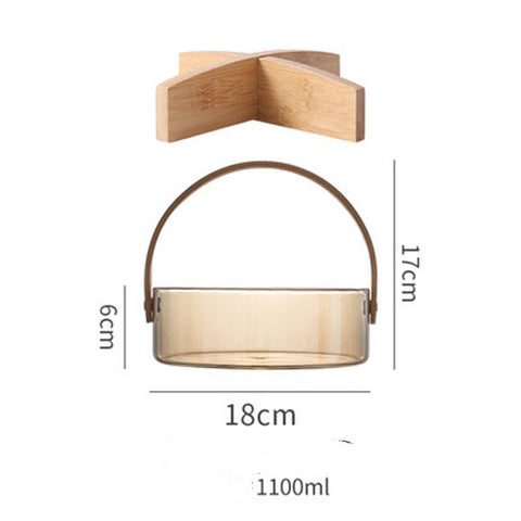 Nordic Glass Bowl with Bamboo Handle – Modern Transparent Serving Container