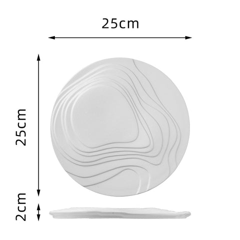 Luxury Ceramic Western Plate – Modern Ripple Texture Fine Dining Plate