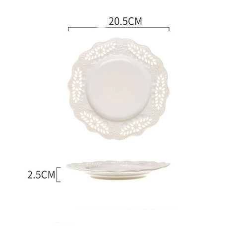 Vintage Embossed Porcelain Cake & Dessert Plate – Elegant Lace Ceramic Tableware