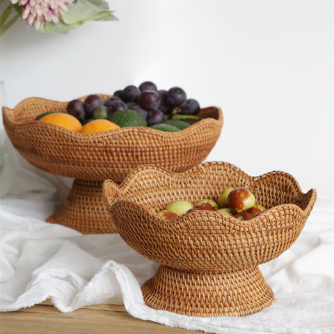 Handmade Rattan Weave High Leg Fruit Basket