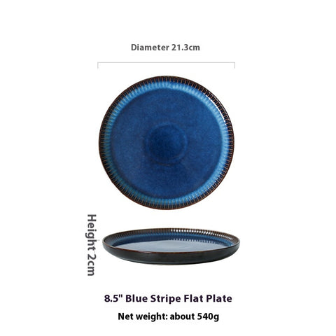 Porcelain Blue Stripe Plate – Round Dinnerware in 3 Sizes
