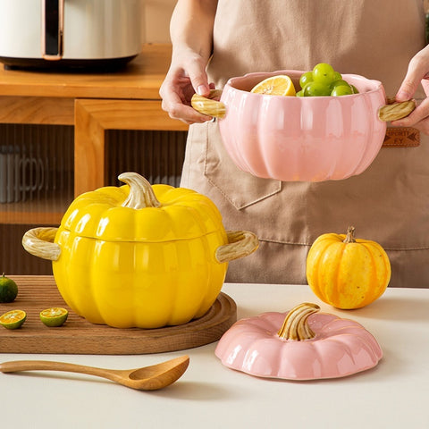 Pumpkin Ceramic Soup Bowl with Lid