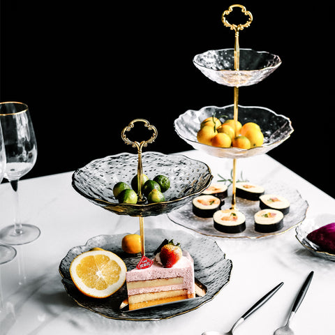 Gold-Trimmed Glass Dessert Stand – European Style Double & Triple Layer Tray