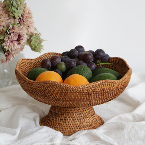 Handmade Rattan Weave High Leg Fruit Basket