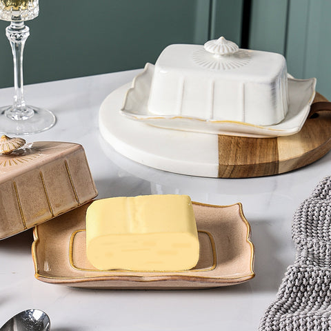 Vintage Ceramic Butter Dish with Lid – Elegant Rectangular Butter Keeper