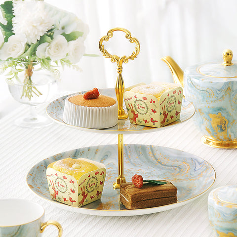Emerald Sands 2 & 3 Tier Ceramic Dessert Stand – Luxury Gold Marble Pattern