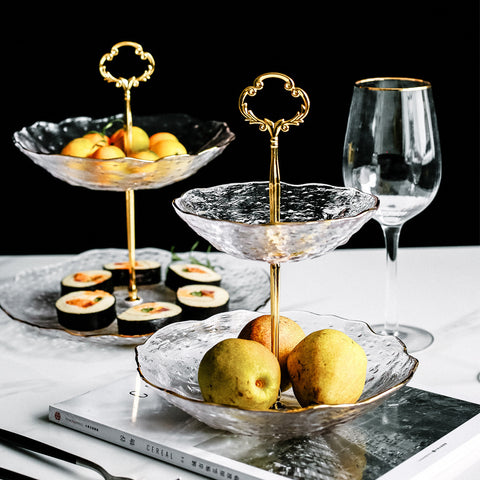 Gold-Trimmed Glass Dessert Stand – European Style Double & Triple Layer Tray