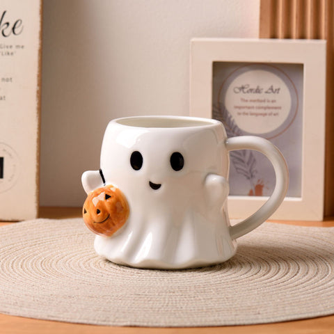 Halloween Ghost Mug with Pumpkin | 600ml Ceramic Cute Cup