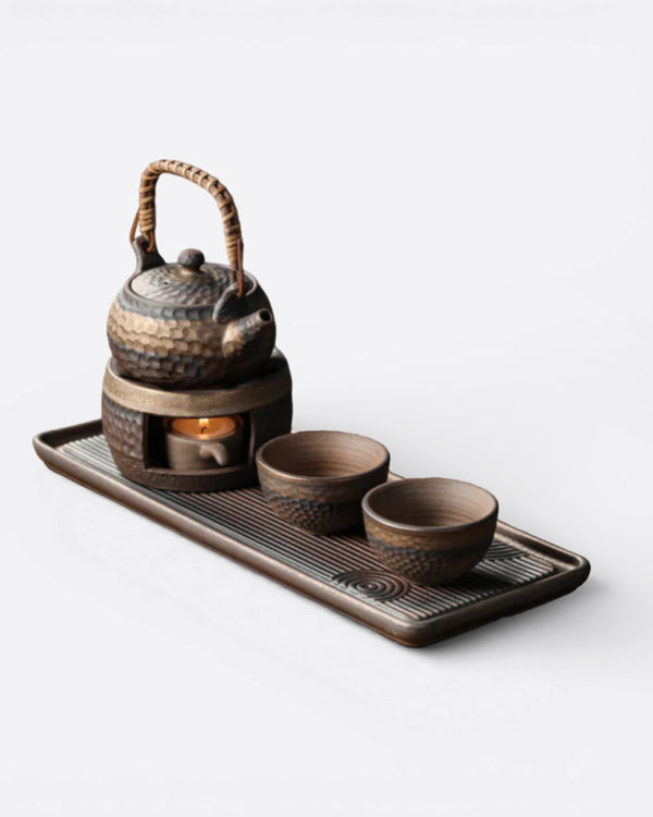 Wudy Kitchen Wudy Handcrafted Textured Ceramic Teapot & Warmer Set — teapot set — hero view on marble countertop