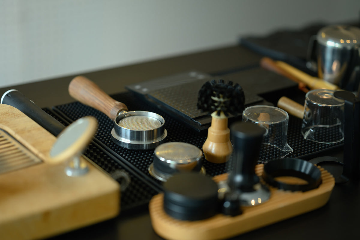 Home espresso starter kit tools flatlay