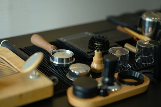 Home espresso starter kit tools flatlay