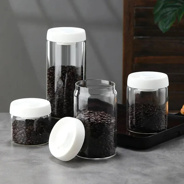 Manual Vacuum Sealed Coffee Jar High Borosilicate Glass Moisture Proof Tea Storage Container for Kitchen Coffee