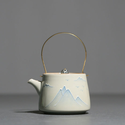 Wudy Ceramic Teapot | Mountain Design with Brass Handle