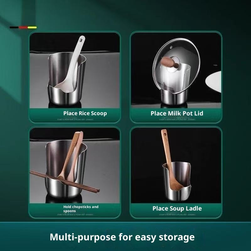 Multi-Functional Kitchen Utensil Holder, Stainless Steel Vertical Stand for Spoon Rest, Pot Lid Storage, Home Kitchen Counter & Stove Top Organizer