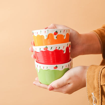 Wudy Colorful Porcelain Dessert Bowl | Strawberry Drip Design
