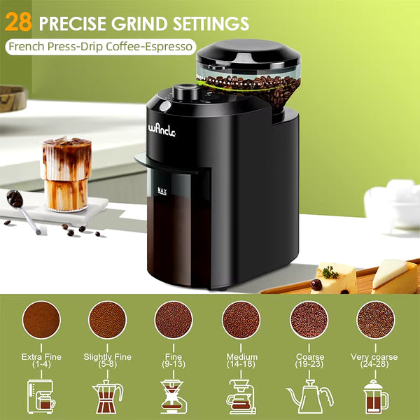 Wancle Electric Burr Coffee Grinder Adjustable Burr Mill Conical Coffee Bean Grinding with 28 Precise Grind Setting 220V/120V