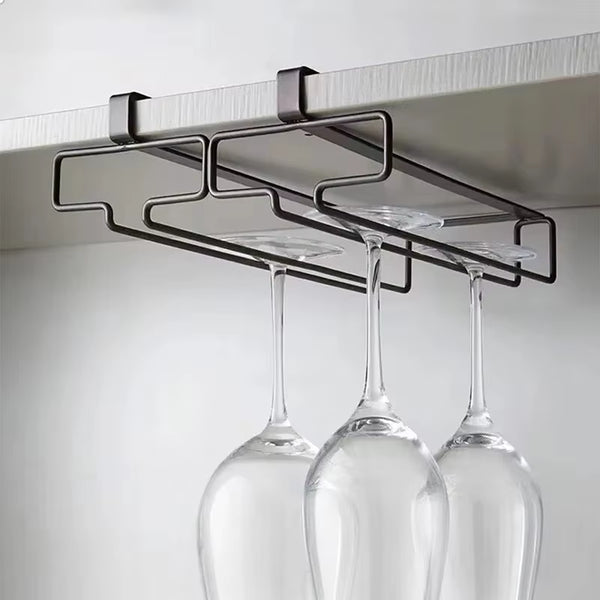 Carbon Steel Wine Glass Rack - No Drill Hanging Holder for Stemware, Electroplated Multi-Size Cup Organizer Wine Glass Storage