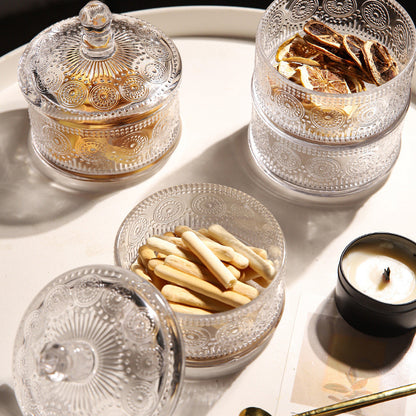 Wudy European 3-Tier Jar | Embossed Glass Organizer
