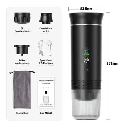 Portable Espresso Coffee Machine with Digital Display 3-In-1 Capsule Coffee Maker for Car & Home Camping Coffee Maker