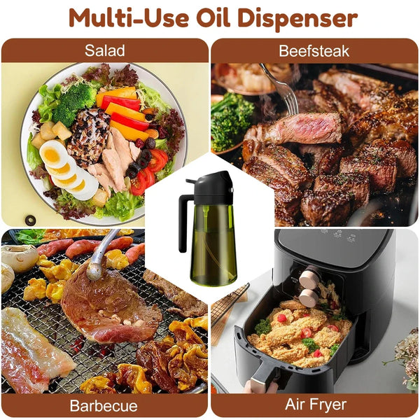 470Ml/16Oz Light-Blocking Dark Oil Sprayer for Cooking 2 in 1 Olive Oil Dispenser Bottle for Kitchen Dark Green Glass Oil Bottle