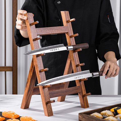 Solid Wood Kitchen Knife Storage Rack – Sapele Multi-Tier Knife Holder