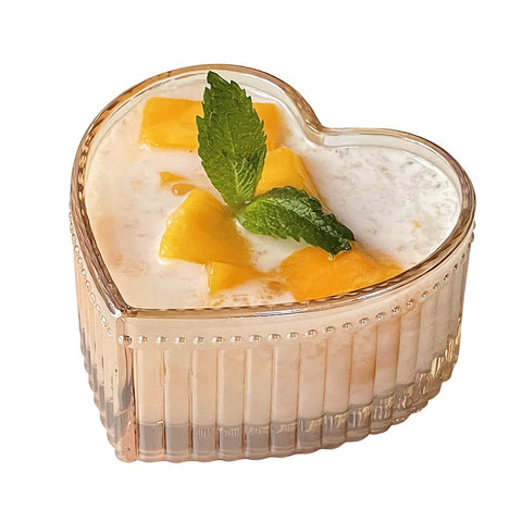 Peach Heart Glass Dessert Bowl – Heat-Resistant & Elegant Serving Design