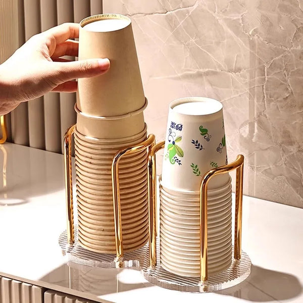 Household Disposable Cup Holder Luxury Storage Organizer Water Tea Cups Dispenser Rack Shelf with Longer Stick Mug Display Stand