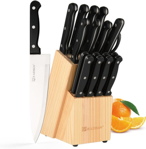 19-Piece German Steel Knife Set with Built-in Sharpener