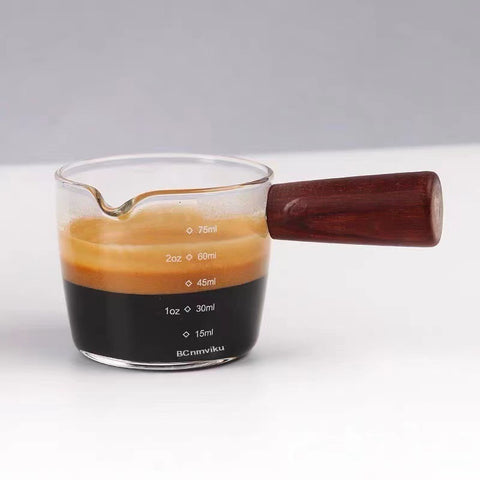 Wooden Handle Glass Espresso Measuring Cup – 75ml