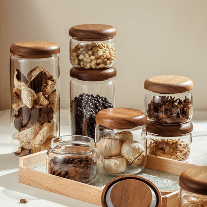 Wudy Acacia Glass Jars | Modern Airtight Pantry Storage