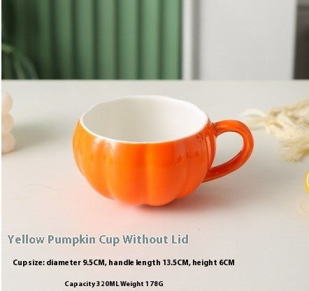 Pumpkin Ceramic Mug – 320 ml, Gold-Accent (With/Without Lid)