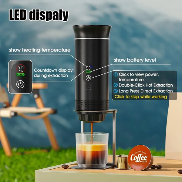 Portable Espresso Coffee Machine with Digital Display 3-In-1 Capsule Coffee Maker for Car & Home Camping Coffee Maker