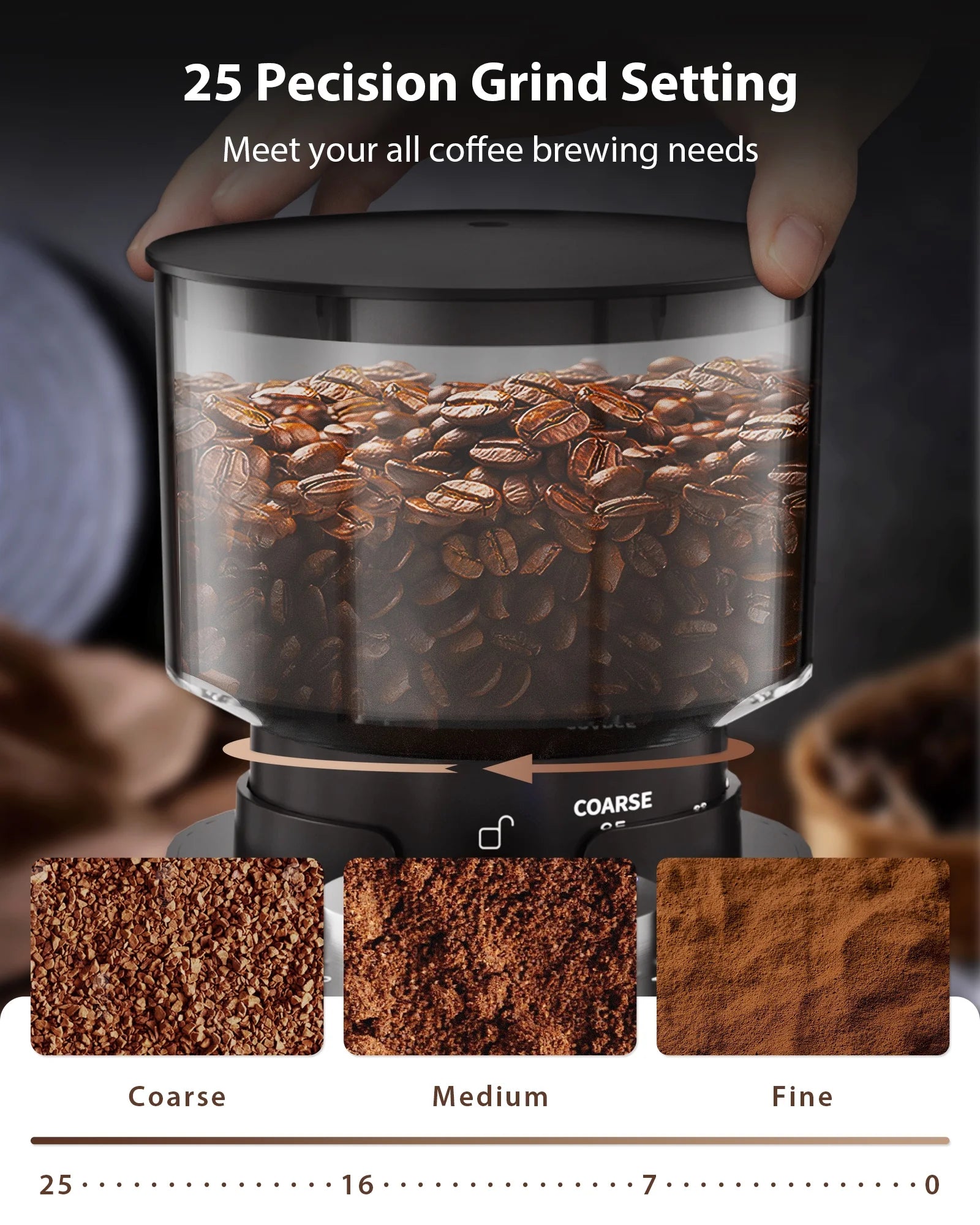 Burr Coffee Grinder,  Coffee Grinder with 25 Grind Setting, Electric 2-12-Cup Coffee Grinder