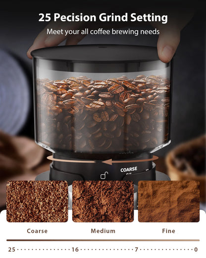 Burr Coffee Grinder,  Coffee Grinder with 25 Grind Setting, Electric 2-12-Cup Coffee Grinder