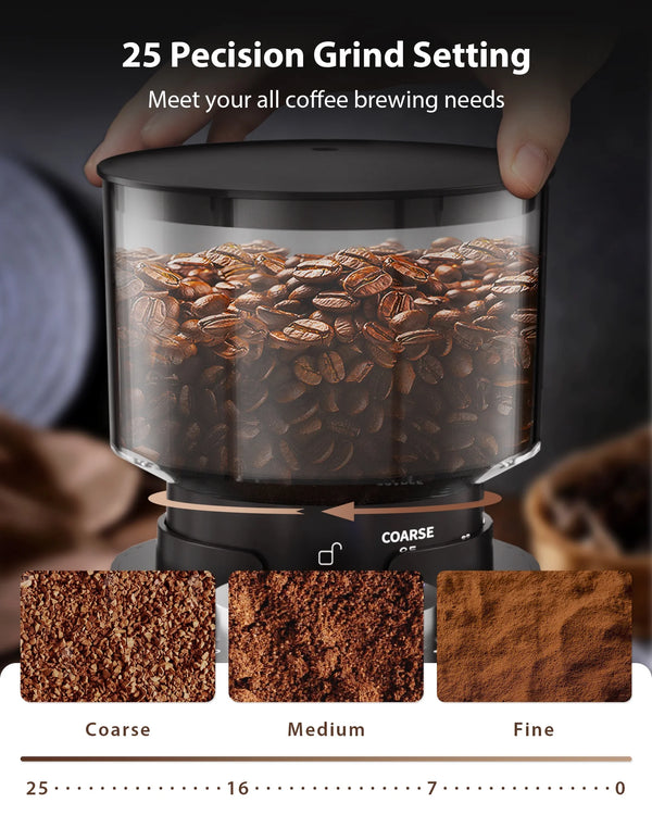 Burr Coffee Grinder,  Coffee Grinder with 25 Grind Setting, Electric 2-12-Cup Coffee Grinder