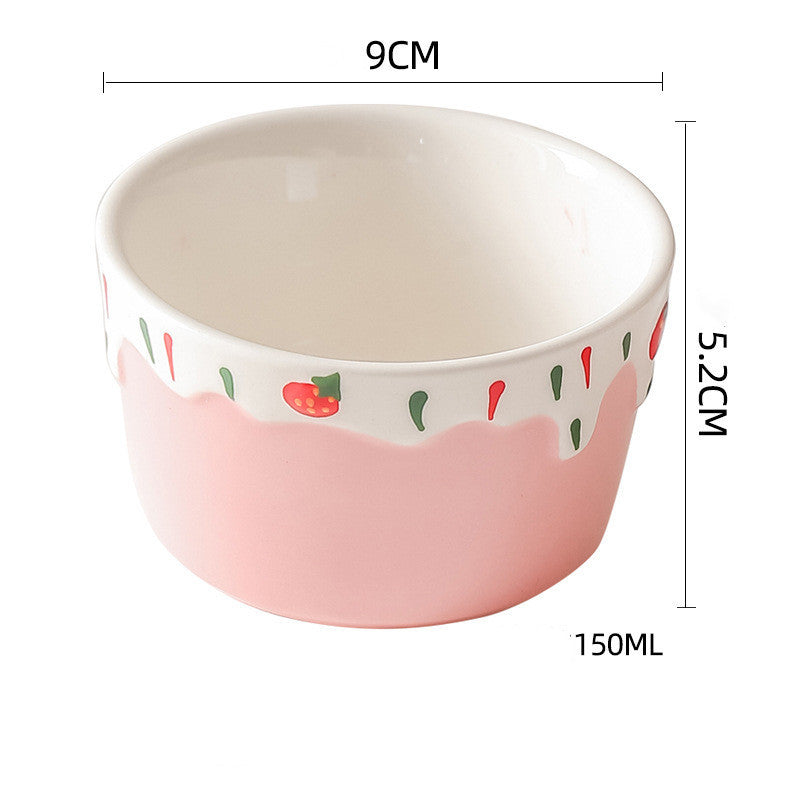 Wudy Colorful Porcelain Dessert Bowl | Strawberry Drip Design