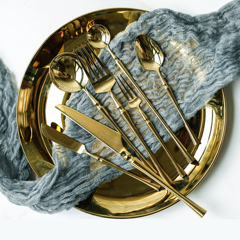 Gold Stainless Steel Cutlery Set – Modern Flatware for 4/6 People