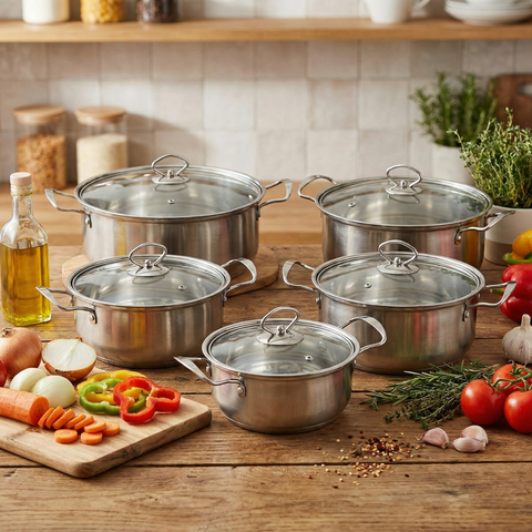 Wudy 10-Piece Stainless Steel Stockpot Set | Cookware with Glass Lids