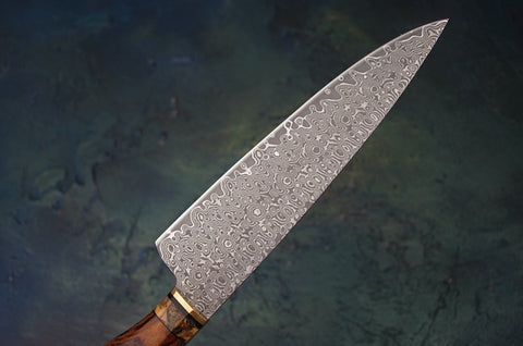 Handmade Damascus Chef’s Knife with Desert Ironwood & Mammoth Fossil Handle