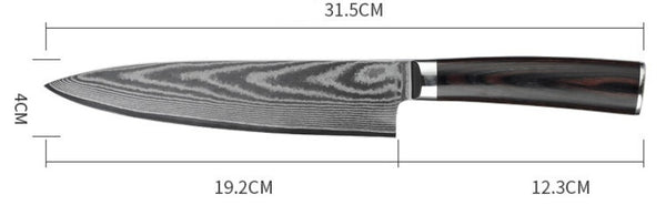 Wudy Kitchen Wudy Damascus Steel Chef Knife — 67-layer Damascus steel, pakkawood handle — lifestyle scene — kitchen setting