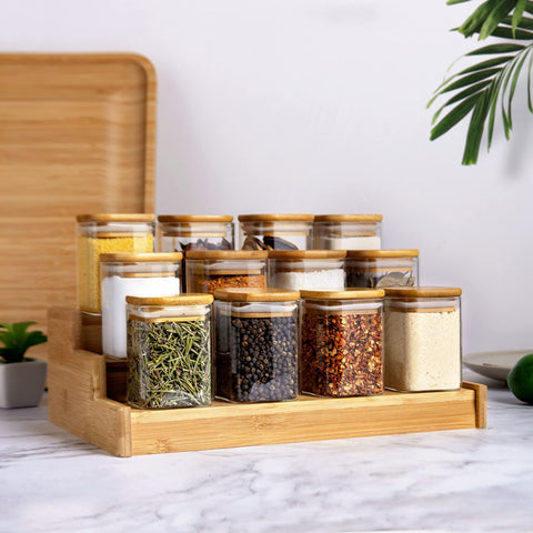 12-Piece Glass Spice Jar Set with Bamboo Lids – 207ml Airtight Containers