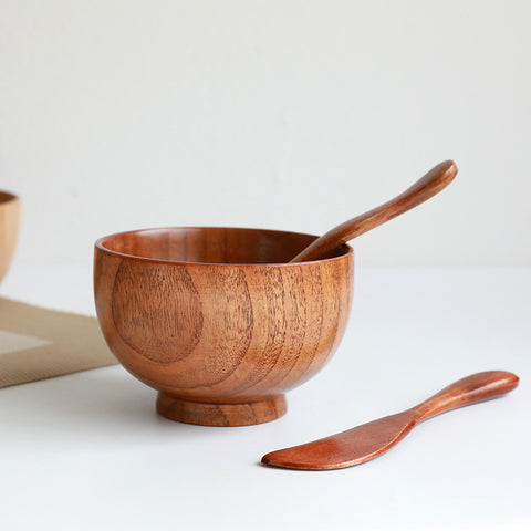 Natural Wooden Bowl and Spoon Set – 3-Piece Waterproof Handmade Kit