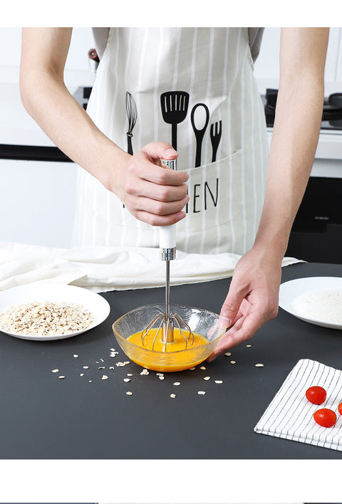 Semi-Automatic Stainless Steel Egg Beater — Manual Rotating Pressure Whisk